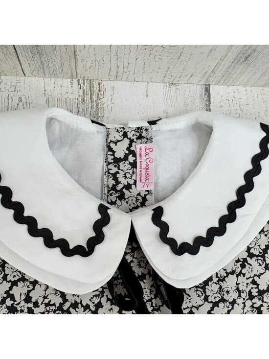 La Coqueta Girls Sz 7 Black Floral Short Sleeve Bow Xana Dress - Picture 5 of 14